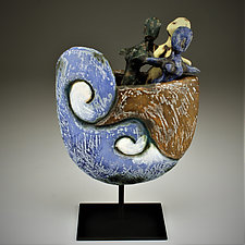 One World, Same Boat on Stand by Cathy Broski (Ceramic Sculpture)