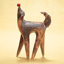 Dog at Play by Cathy Broski (Ceramic Sculpture)