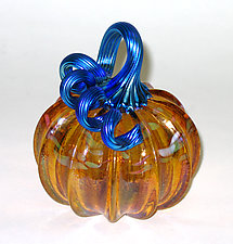 Gold Topaz Pumpkin by Ken Hanson and Ingrid Hanson (Art Glass Sculpture)