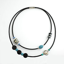 Blue and Black Double Wrap Necklace by Victoria Varga (Silver, Steel & Pearl Necklace)