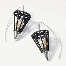 Cone and Pearl Earrings by Victoria Varga (Nylon, Silver & Pearl Earrings)