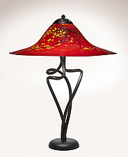 Oriental Red Round Edge Spiral Lamp by Joel and Candace  Bless (Art Glass Table Lamp)