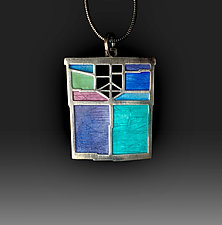 Japanese Lantern Pendant No. 505 by Carly Wright (Enamel & Silver Necklace)