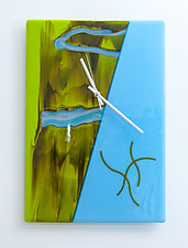 Aqua Art Glass Clock by Varda Avnisan (Art Glass Wall Clock)