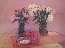 Tea and Flowers by Leonard Moskowitz (Acrylic Painting)
