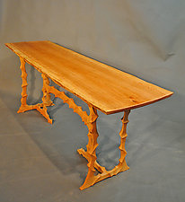 Live-Edge Cherry Table on Sculpted Stand by John Wesley Williams (Wood Console Table)