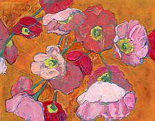 Dancing Poppies On Orange by Denise Souza Finney (Acrylic Painting)