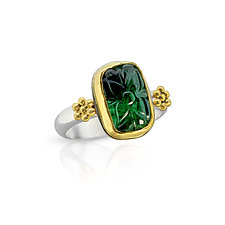 Greenhouse Effect Carved Emerald Ring II by Nancy Troske (Gold & Silver Ring)