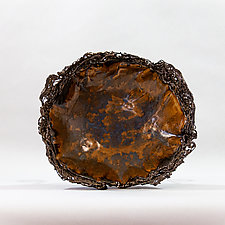 Tortoiseshell Bowl With Steel Colored Lacy Threads Along the Rim by Lois Sattler (Ceramic Bowl)
