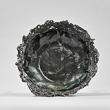 Black Bowl With Steel Lacy Trimmed Edge by Lois Sattler (Ceramic Bowl)