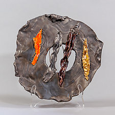 Pewter Glazed Ceramic Platter with Orange and Gold Accents by Lois Sattler (Ceramic Wall Platter)