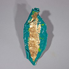 Turquoise Wall Piece With Gold Accent by Lois Sattler (Ceramic Wall Sculpture)