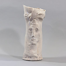 White Porcelain Vase with Face 1 by Lois Sattler (Ceramic Vase)