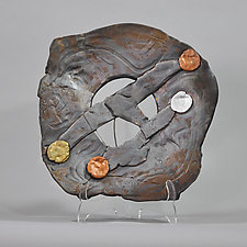 Bronze Platter with Four Metallic Coins by Lois Sattler (Ceramic Wall Platter)