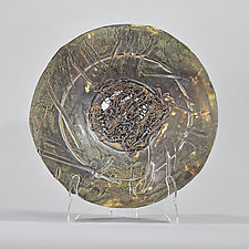 Green Metallic Platter with Bronze Filigree Center by Lois Sattler (Ceramic Wall Platter)