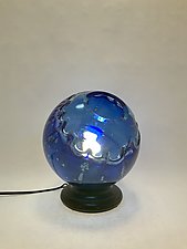 Blue Overlay Globe by Dierk Van Keppel (Art Glass Table Lamp)