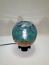 Gold and Turquoise Overlay Globe by Dierk Van Keppel (Art Glass Table Lamp)