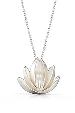 Silver Lotus With Pearl Drop Pendant by Thea Izzi (Silver & Pearl Pendant)