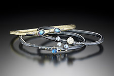 Gemstone & Pearl Autus Bangle Bracelets by Christine Mackellar (Gold, Silver & Stone Bangle)