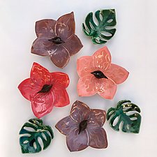 Orchids with Monstera Leaves by Amy Meya (Ceramic Wall Sculpture)