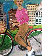 Pink Shirted Girl on Bike by Elisa Root (Oil Painting)