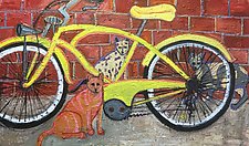 Yellow Bicycle and Cats by Elisa Root (Oil Painting)