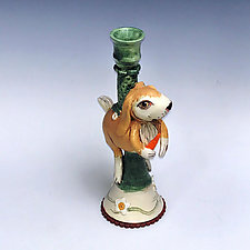 Rabbit with Carrot Candleholder by Amy Goldstein-Rice (Ceramic Candleholder)