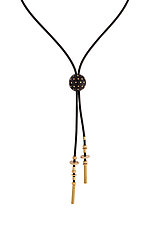 Bolo Tie with Brass Inlaid Ebony Sphere by Suzanne Linquist (Rubber, Wood & Brass Necklace)