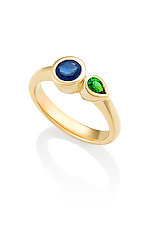Blue Sapphire with Tsavorite Garnet Stacking Ring by Diana Widman (Gold & Stone Ring)
