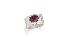Pure Silver Ring with Rhodolite Garnet Cabochon by Diana Widman (Silver & Stone Ring - Size 7)