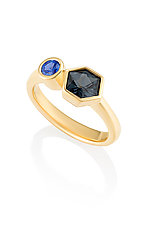 Hexagonal Gray Spinel and Blue Sapphire Stacking Ring in 18k Yellow Gold by Diana Widman (Gold & Stone Ring)