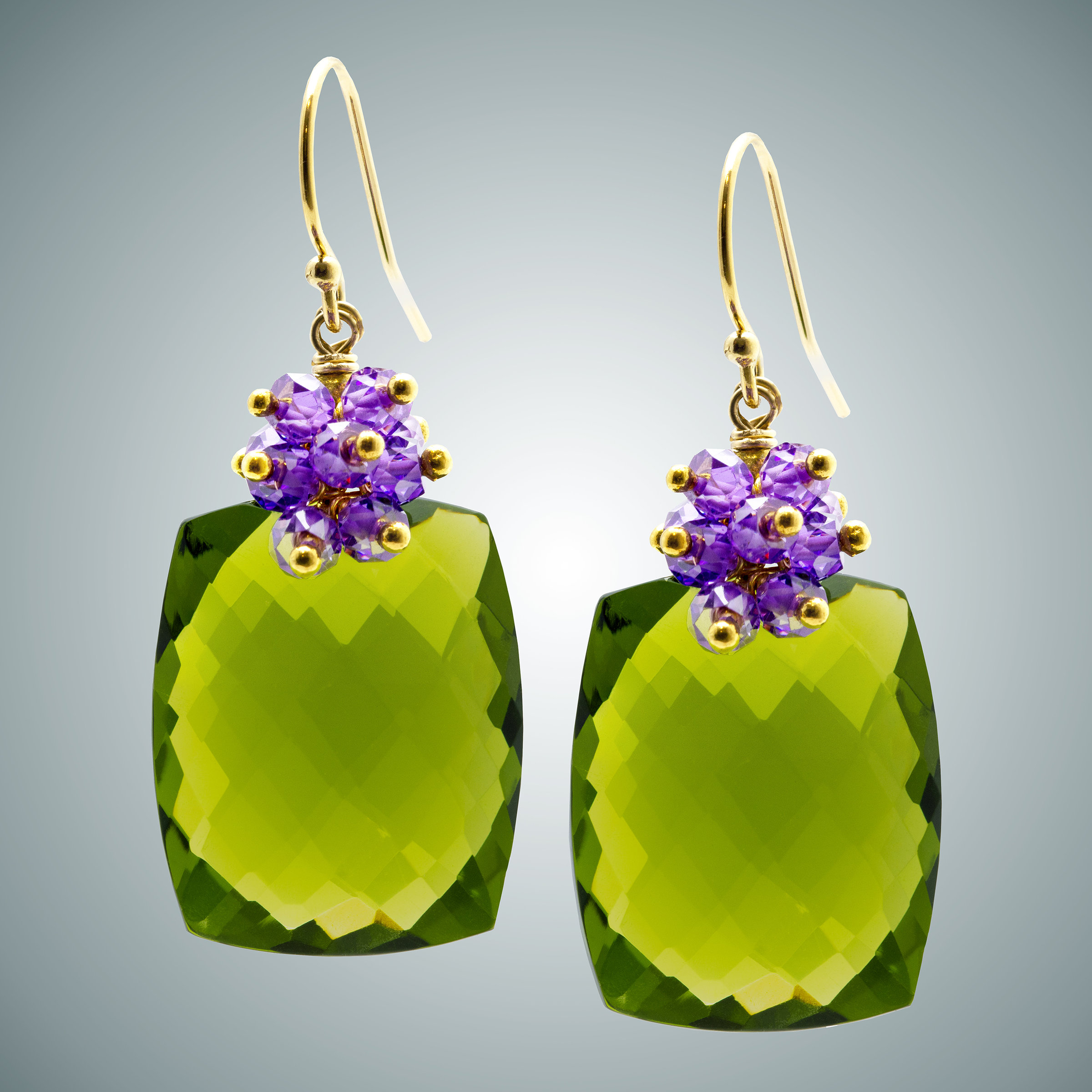 Peridot Quartz and Purple Clusters by Judy Bliss (Gold & Stone Earrings ...