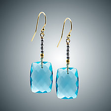 Aqua Quartz and Hematite Earrings by Judy Bliss (Gold & Stone Earrings)