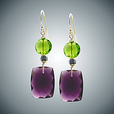Mauve Quartz and Peridot Coin Earrings by Judy Bliss (Gold & Stone Earrings)