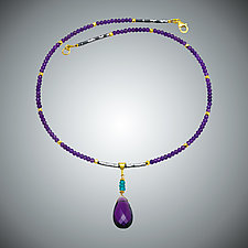 Amethyst Teardrop and Aqua Quartz Necklace by Judy Bliss (Gold & Stone Necklace)