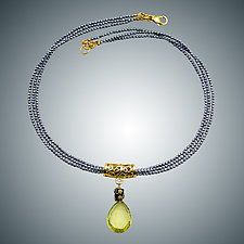 Hematite and Lemon Quartz Necklace by Judy Bliss (Gold & Stone Necklace)