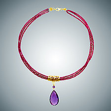 Red Onyx and Amethyst Teardrop Necklace by Judy Bliss (Gold & Stone Necklace)