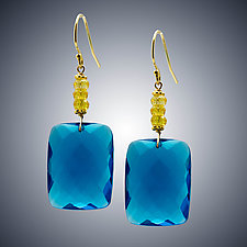 London Blue Quartz and Yellow Quartz Earrings by Judy Bliss (Gold & Stone Earrings)
