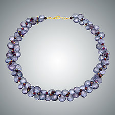 Blue Quartz and Garnet Necklace by Judy Bliss (Gold, Pearl & Stone Necklace)
