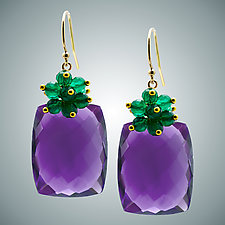 Amethyst and Green Onyx Cluster Earrings by Judy Bliss (Gold & Stone Earrings)