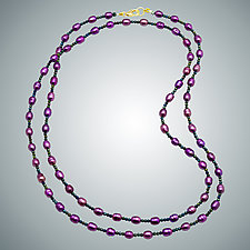 Fuchsia Pearls and Green Spinel Necklace by Judy Bliss (Gold & Pearl Necklace)