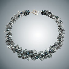 Blue Sapphire Nuggets and Pearl Necklace by Judy Bliss (Silver, Pearl & Stone Necklace)