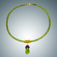 Peridot and Amethyst Cluster Necklace by Judy Bliss (Gold & Stone Necklace)