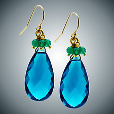 London Blue Quartz and Green Onyx Earrings by Judy Bliss (Gold & Stone Earrings)