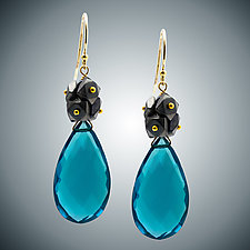 London Blue Quartz Teardrops and Hematite Earrings by Judy Bliss (Gold & Stone Earrings)