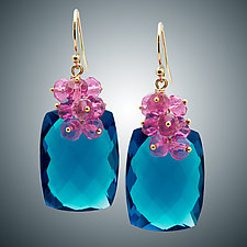 London Blue Quartz and Pink Quartz Earrings II by Judy Bliss (Gold & Stone Earrings)