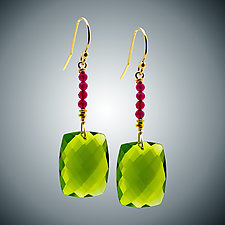 Peridot and Red Onyx Earrings by Judy Bliss (Gold & Stone Earrings)