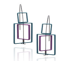 Small Top Moveable Three Squares Earrings by Donna D'Aquino (Metal Earrings)