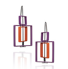 Small Top Moveable Three Squares Earrings by Donna D'Aquino (Metal Earrings)