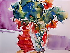 Two Vases of Nasturtiums by Alix Travis (Watercolor Painting)